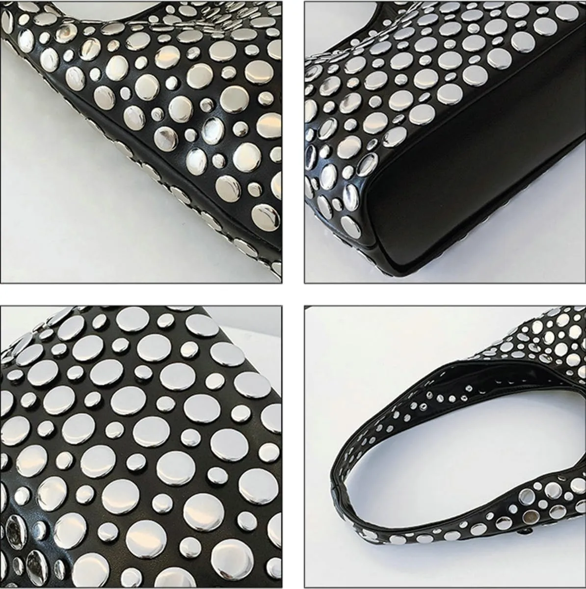 Studded Shoulder Bag Women PU Leather Y2k 90s Punk Tote Bags Streetwear Underarm Purse Top-handle Hobo Shoulder Handbag