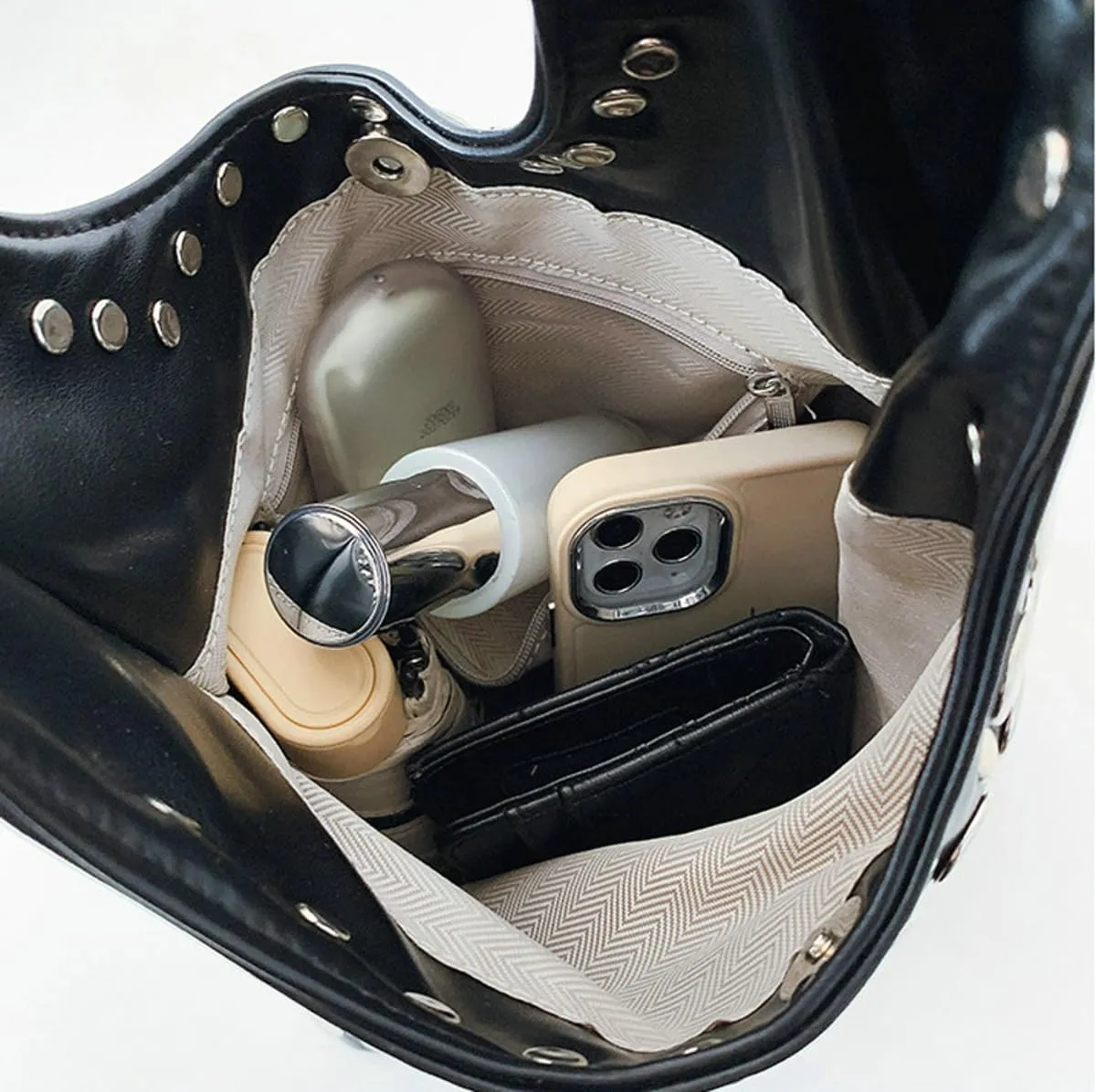 Studded Shoulder Bag Women PU Leather Y2k 90s Punk Tote Bags Streetwear Underarm Purse Top-handle Hobo Shoulder Handbag