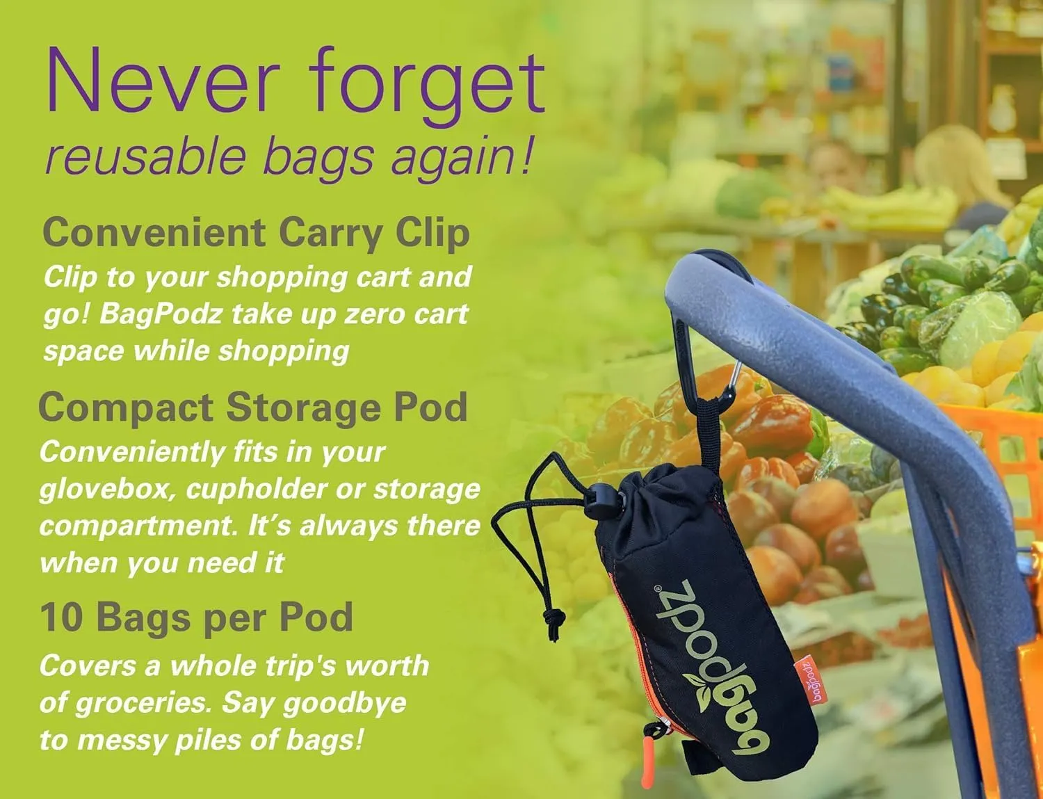 Sturdy Reusable Grocery Bags Foldable and Washable - Made From RipStop Nylon Hold 50lbs - Designed in USA Reusable Shopping Bags Inside a Compact Pod with Carry Clip - 5 Pack in Blue
