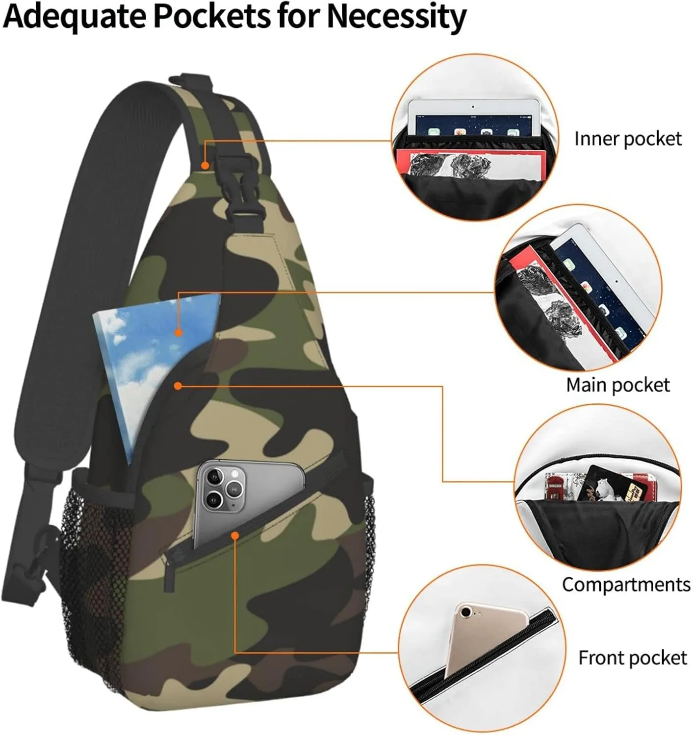 Stylish Chest Sling Bag Crossbody Shoulder Backpack Adjustable Lightweight Travel Hiking Casual Daypack Unisex