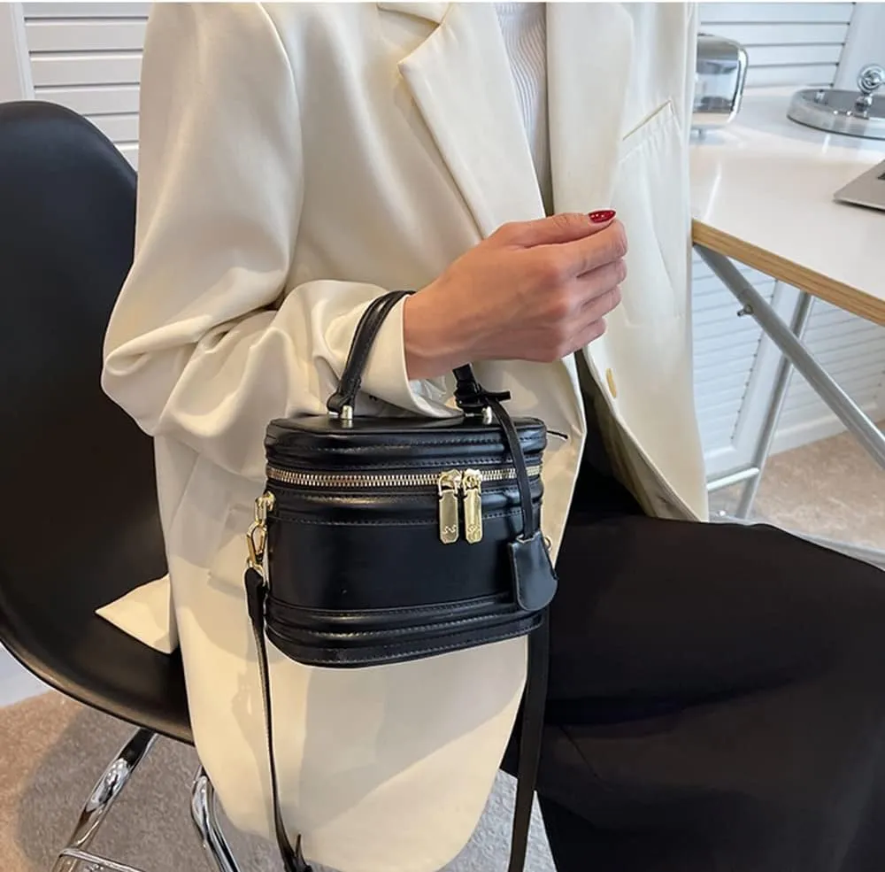 Stylish Women’s Retro Leather Bucket Satchel Crossbody Bag - White Fashion Tote Handbag