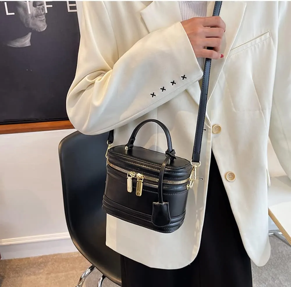 Stylish Women’s Retro Leather Bucket Satchel Crossbody Bag - White Fashion Tote Handbag