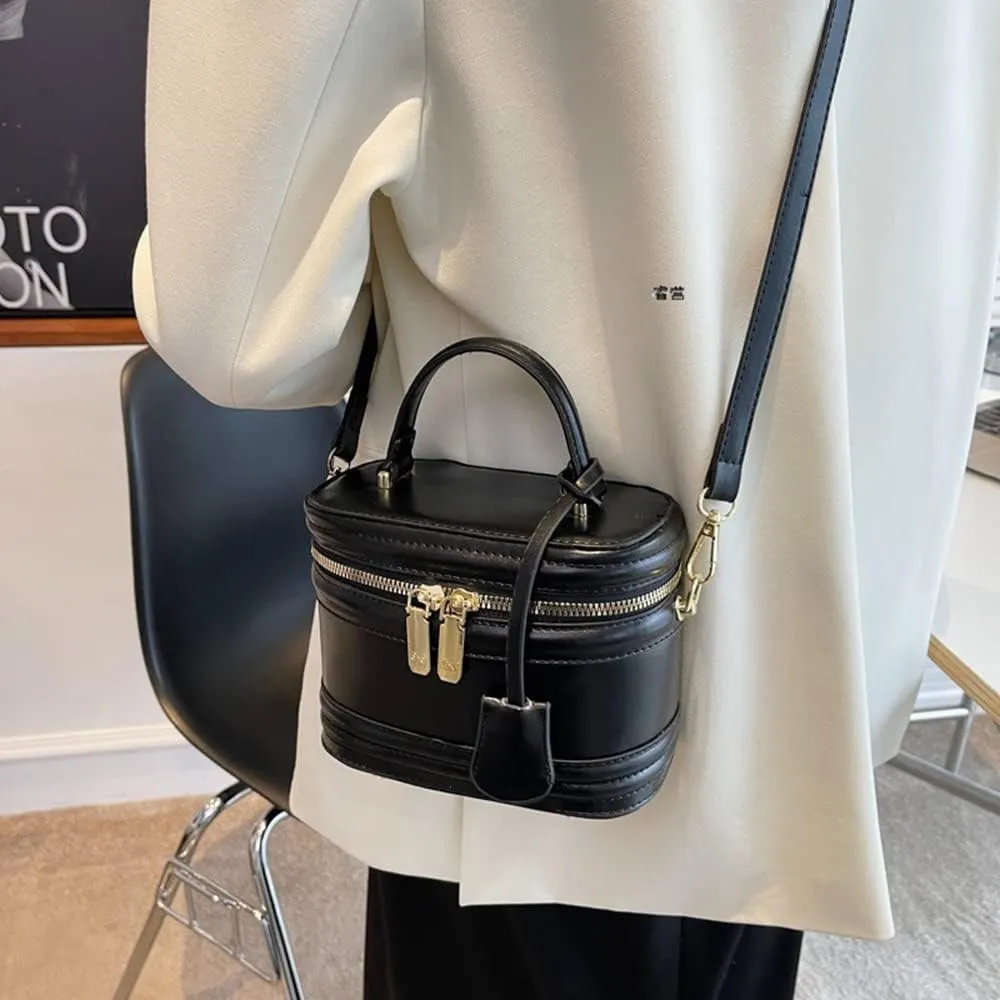Stylish Women’s Retro Leather Bucket Satchel Crossbody Bag - White Fashion Tote Handbag