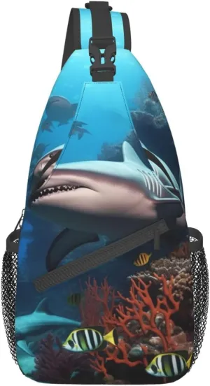 Submarine shark coral Print Cross Chest Bag Sling Backpack Crossbody Shoulder Bag Travel Hiking Daypack Unisex