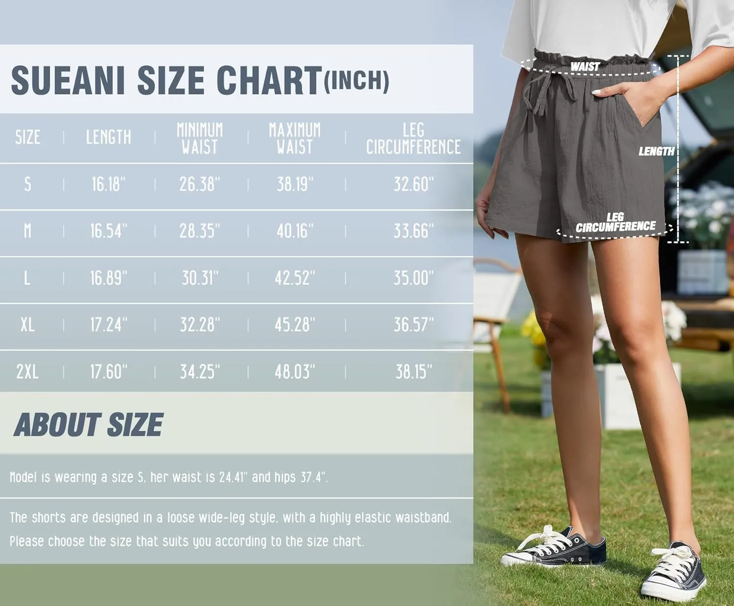SUEANI Women's Casual Shorts Drawstring Elastic Waist Shorts Summer Beach Shorts with Pockets