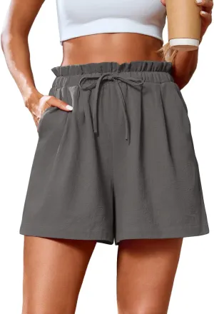 SUEANI Women's Casual Shorts Drawstring Elastic Waist Shorts Summer Beach Shorts with Pockets