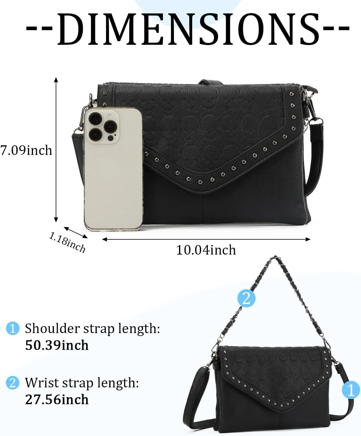 SUKUTU Women Skull Cross Body Bag Gothic Purse Vintage Punk Envelope Bag Classic Satchel Tote