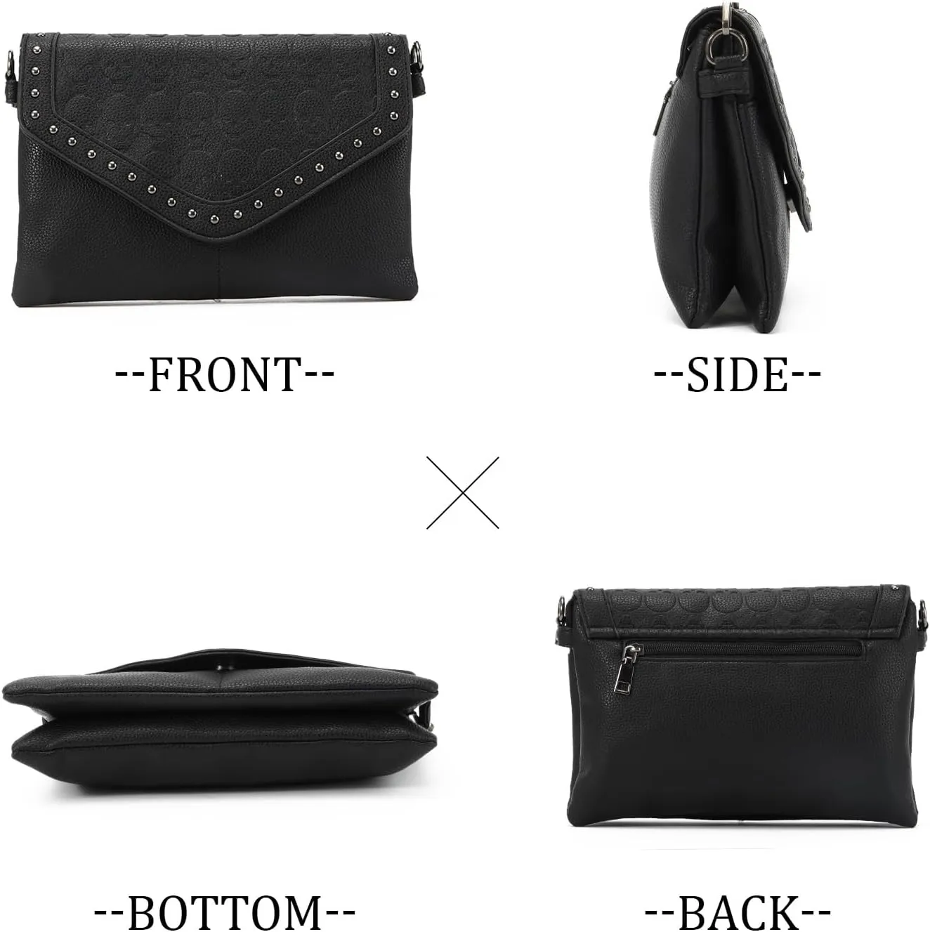 SUKUTU Women Skull Cross Body Bag Gothic Purse Vintage Punk Envelope Bag Classic Satchel Tote