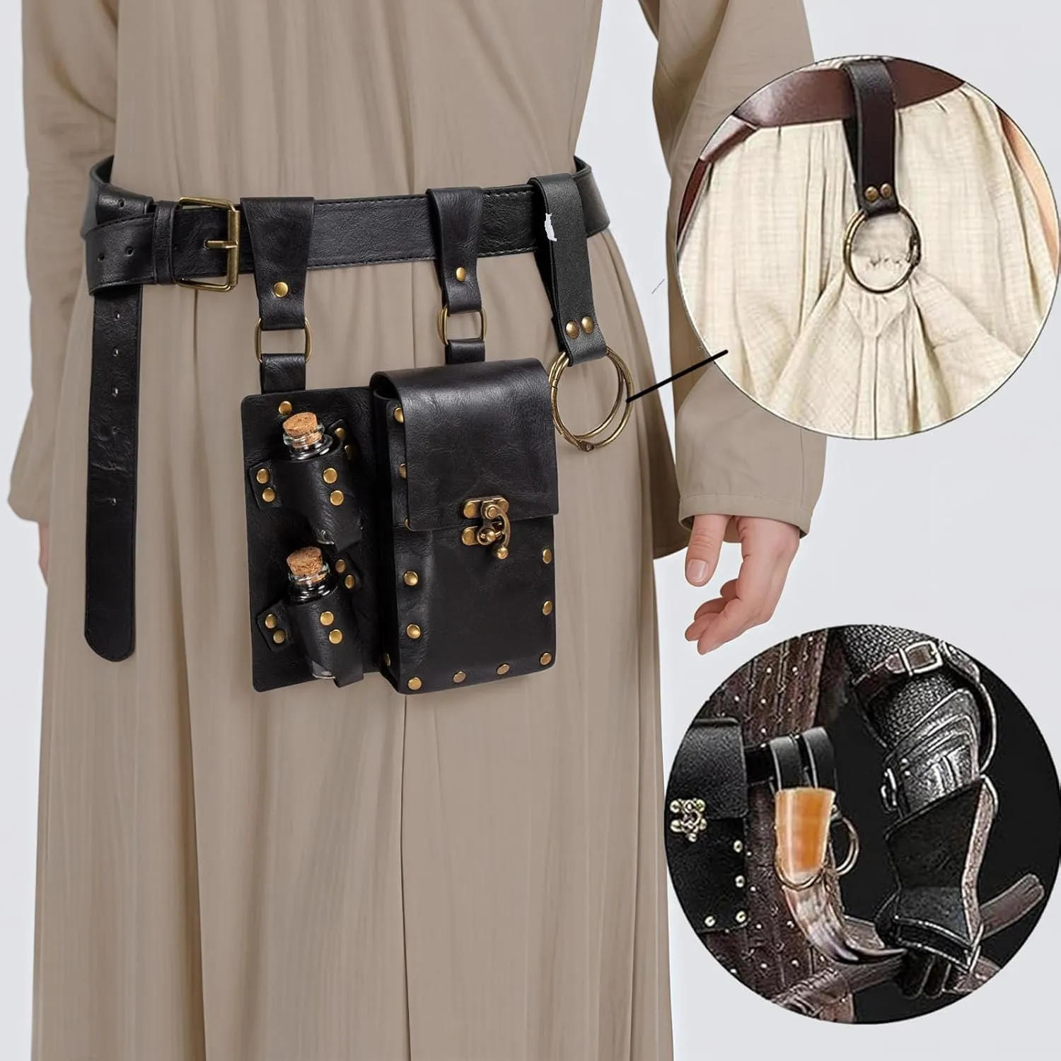 SUMGOGO Retro Belt Pouch Waist Bag Womens Fanny Pack Cellphone Holder Steampunk Medieval Renaissance Purse Costume Accessory