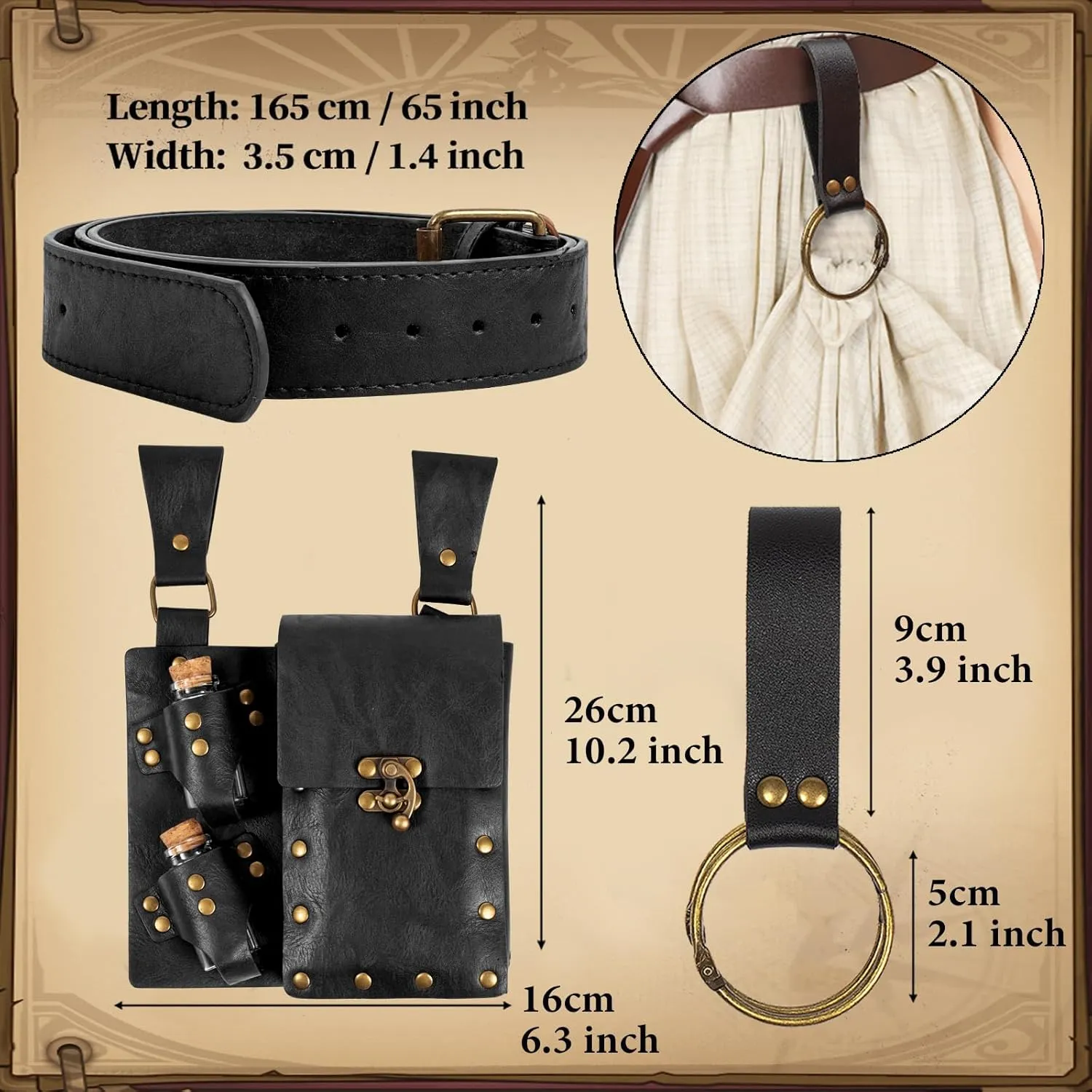 SUMGOGO Retro Belt Pouch Waist Bag Womens Fanny Pack Cellphone Holder Steampunk Medieval Renaissance Purse Costume Accessory
