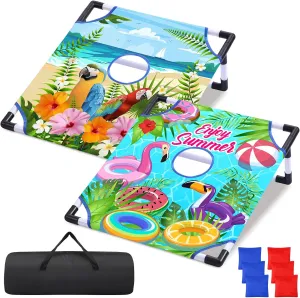 Summer Bean Bag Toss Games Portable Cornhole Set with 2 Collapsible Cornhole Boards, 6 Bean Bags and Carrying Case for Yard Camping Toss Games Indoor Outdoor for Adults Family