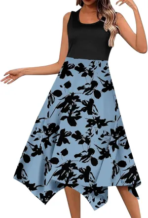 Summer Dresses for Women Sleeveless 2025 Patchwork Boho Dress Floral Flowy U Neck Tank A Line Vacation Midi Sundress