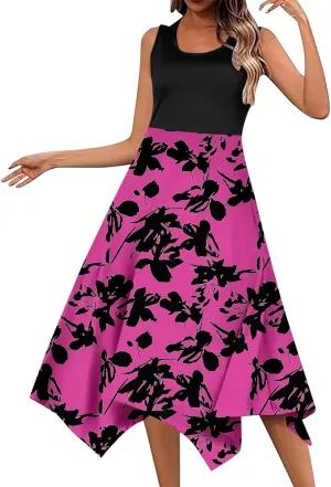 Summer Dresses for Women Sleeveless 2025 Patchwork Boho Dress Floral Flowy U Neck Tank A Line Vacation Midi Sundress