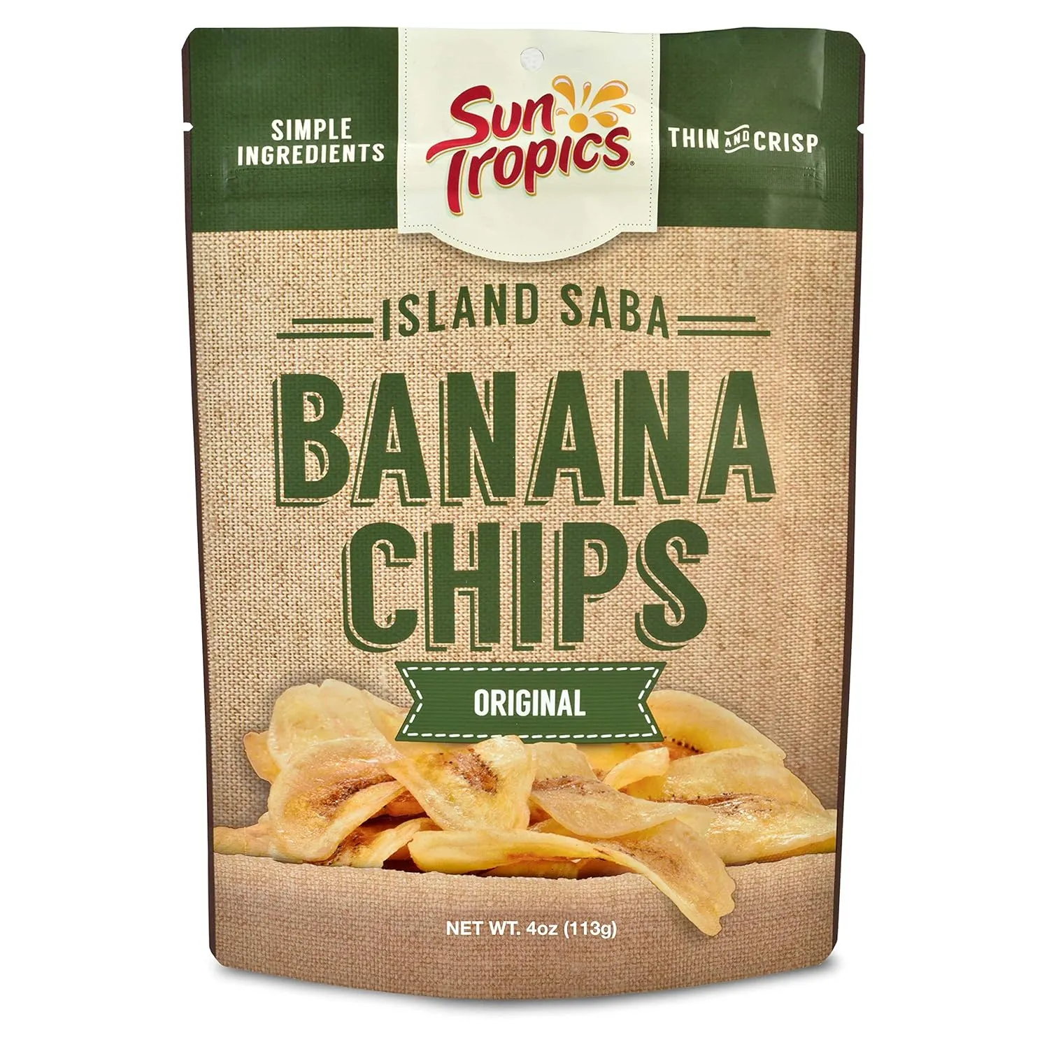 Sun Tropics Island Saba Banana Chips, Original, 4 oz (6 Pack), Vegan, Gluten Free, Non GMO, Made with Coconut Oil, Crispy Fruit Snacks