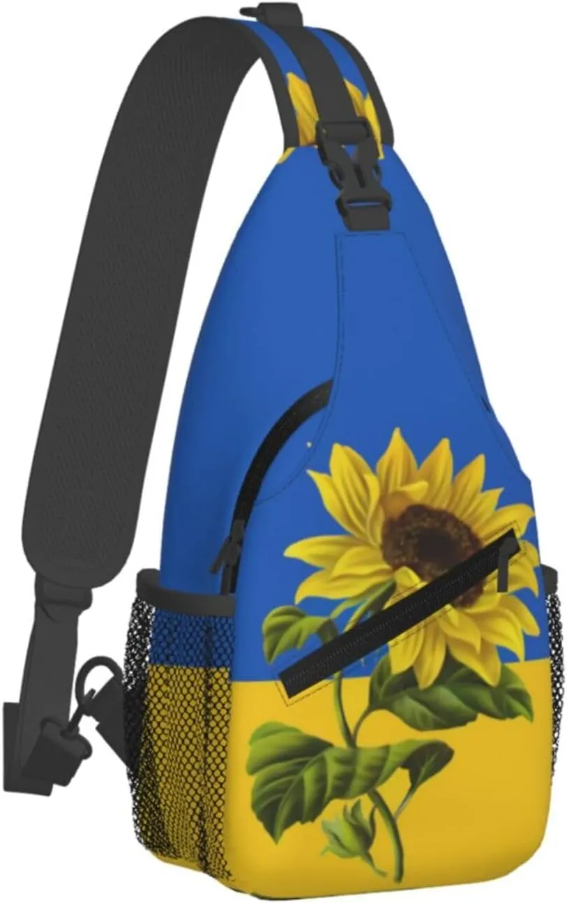 Sunflower Ukrainian Crossbody Backpack Dachshunds Dog Chest Bag Lightweight One Strap Backpack Multipurpose Travel Hiking For Men Women