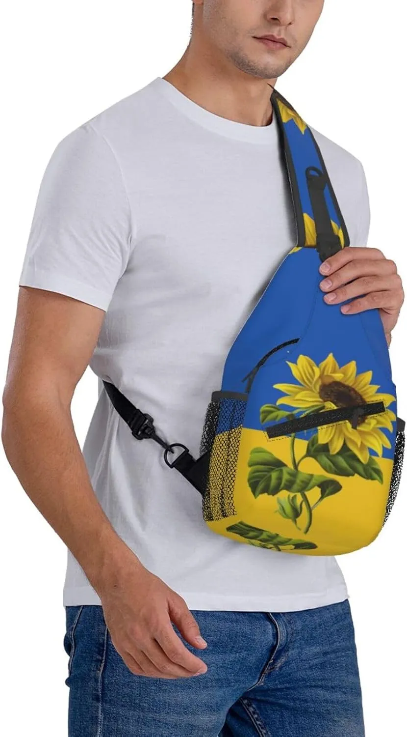 Sunflower Ukrainian Crossbody Backpack Dachshunds Dog Chest Bag Lightweight One Strap Backpack Multipurpose Travel Hiking For Men Women