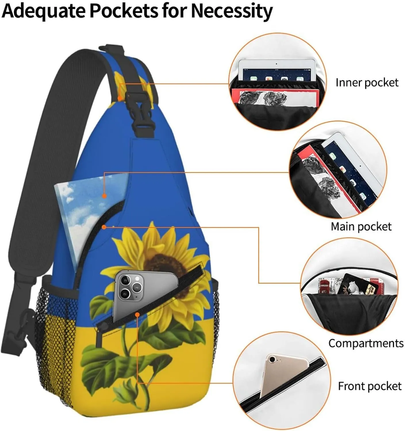 Sunflower Ukrainian Crossbody Backpack Dachshunds Dog Chest Bag Lightweight One Strap Backpack Multipurpose Travel Hiking For Men Women