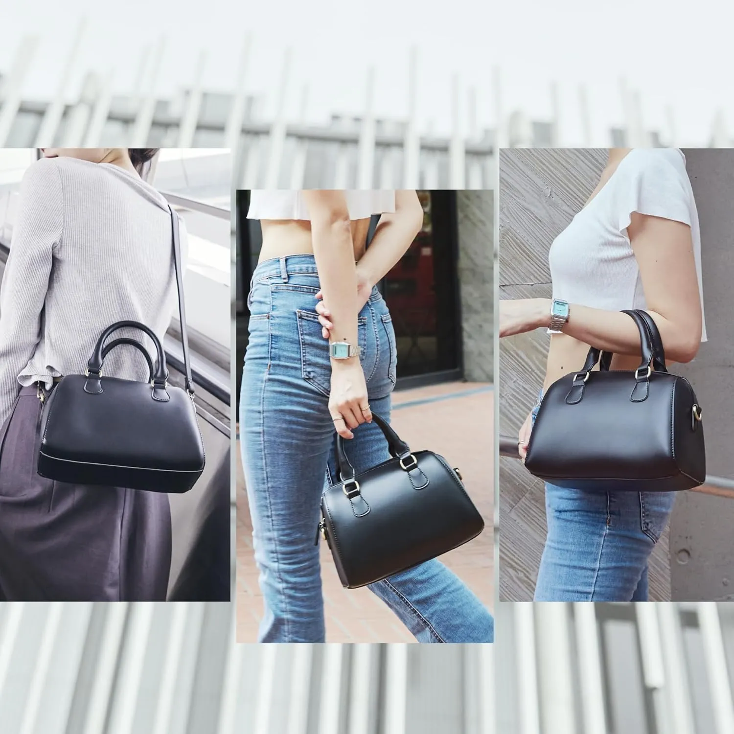 SUNLIGHT LEAVES Vegan Leather Boston Bag For Women Vintage Top Handle Satchel Retro Purse Classic Simple Shoulder Handbag