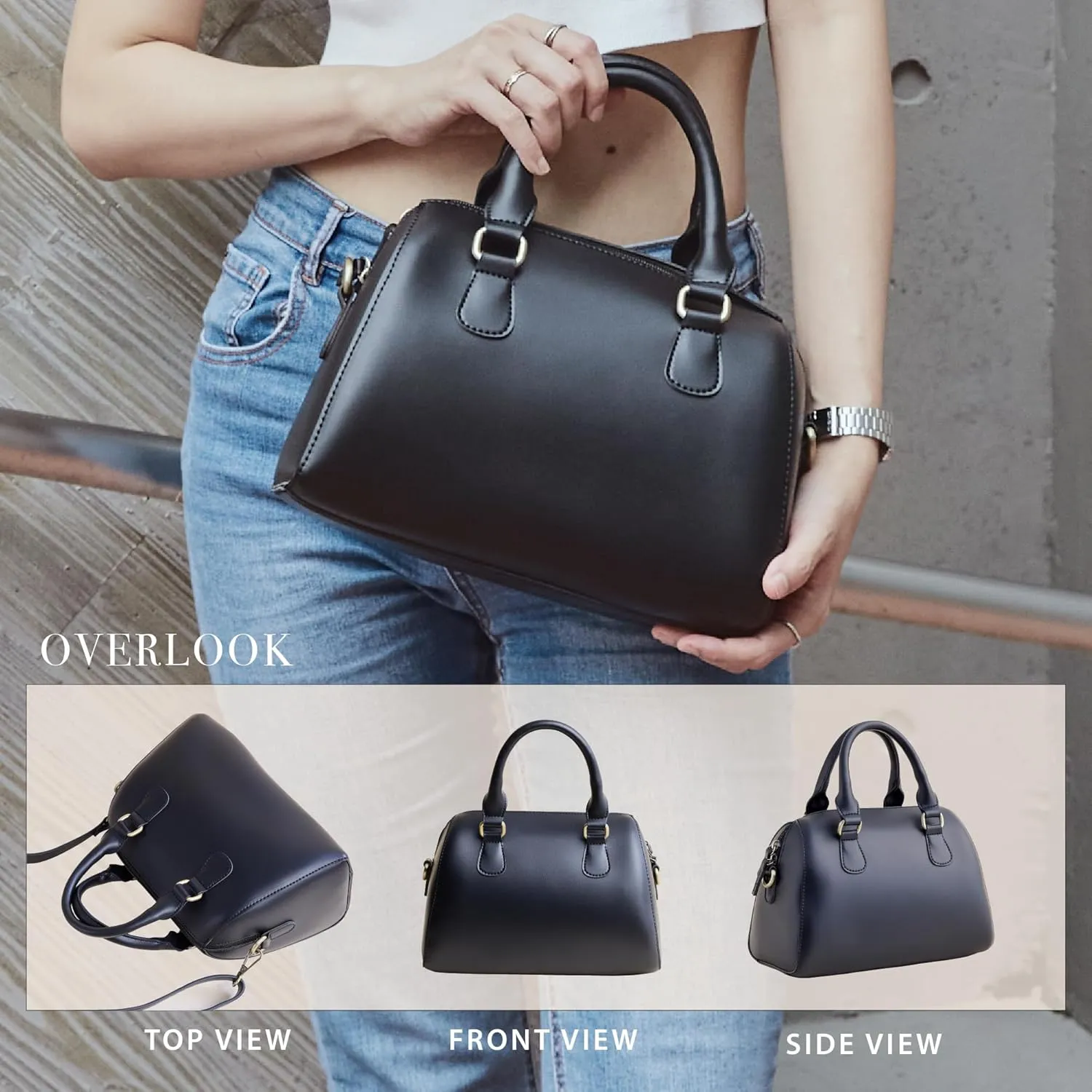 SUNLIGHT LEAVES Vegan Leather Boston Bag For Women Vintage Top Handle Satchel Retro Purse Classic Simple Shoulder Handbag