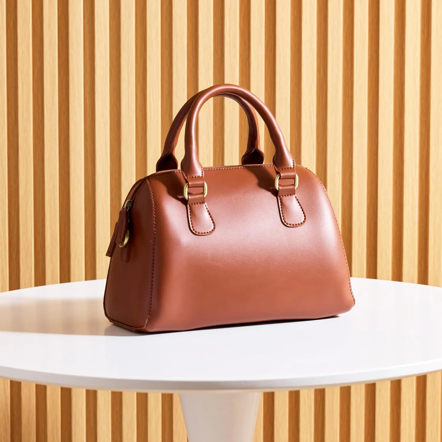 SUNLIGHT LEAVES Vegan Leather Boston Bag For Women Vintage Top Handle Satchel Retro Purse Classic Simple Shoulder Handbag