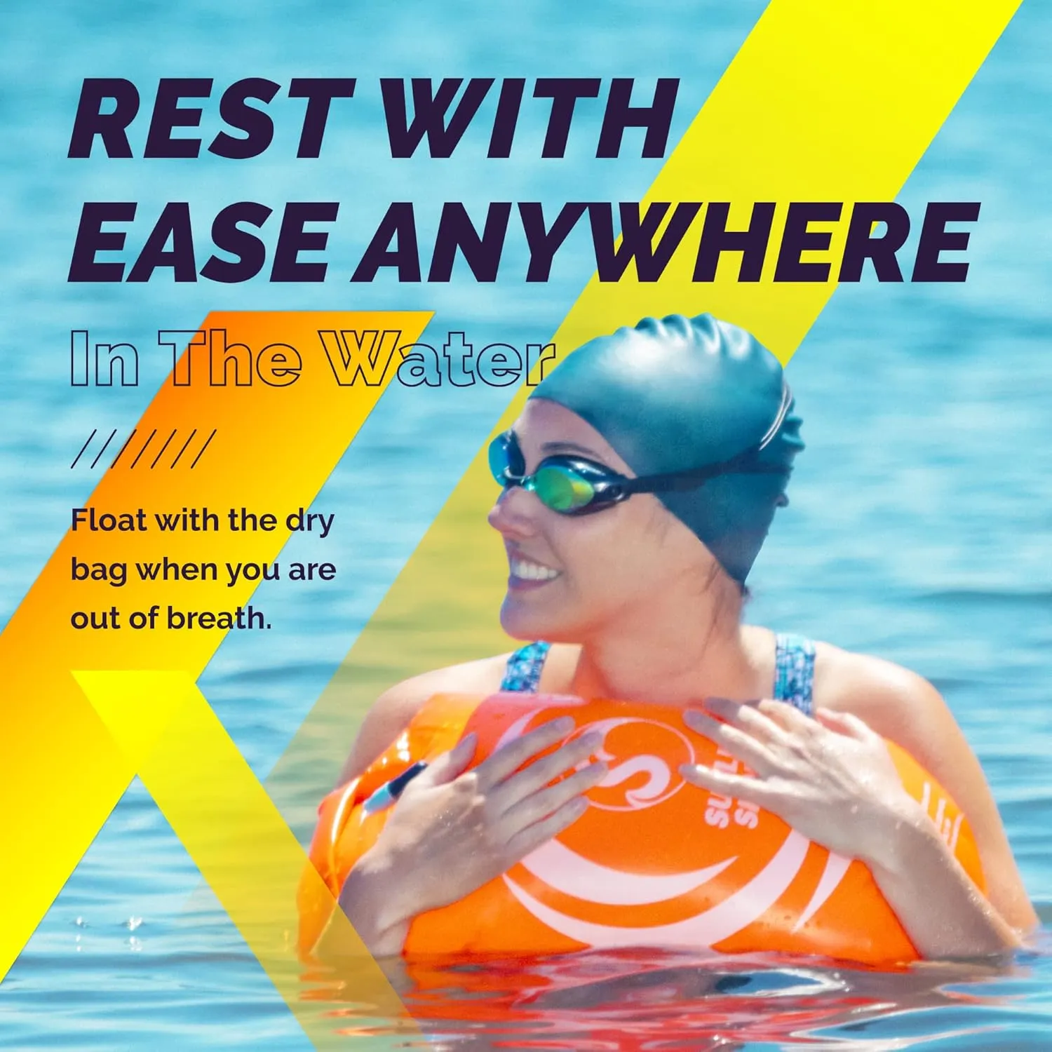 Sunlite Sports Swim Buoy Premium Quality, Highly Visible Waterproof Safety Marine Float Training for Open Water Swimming, for Swimmers, Triatheletes, Kayakers, Snorkelers, Throwable Flotation Device for Adults