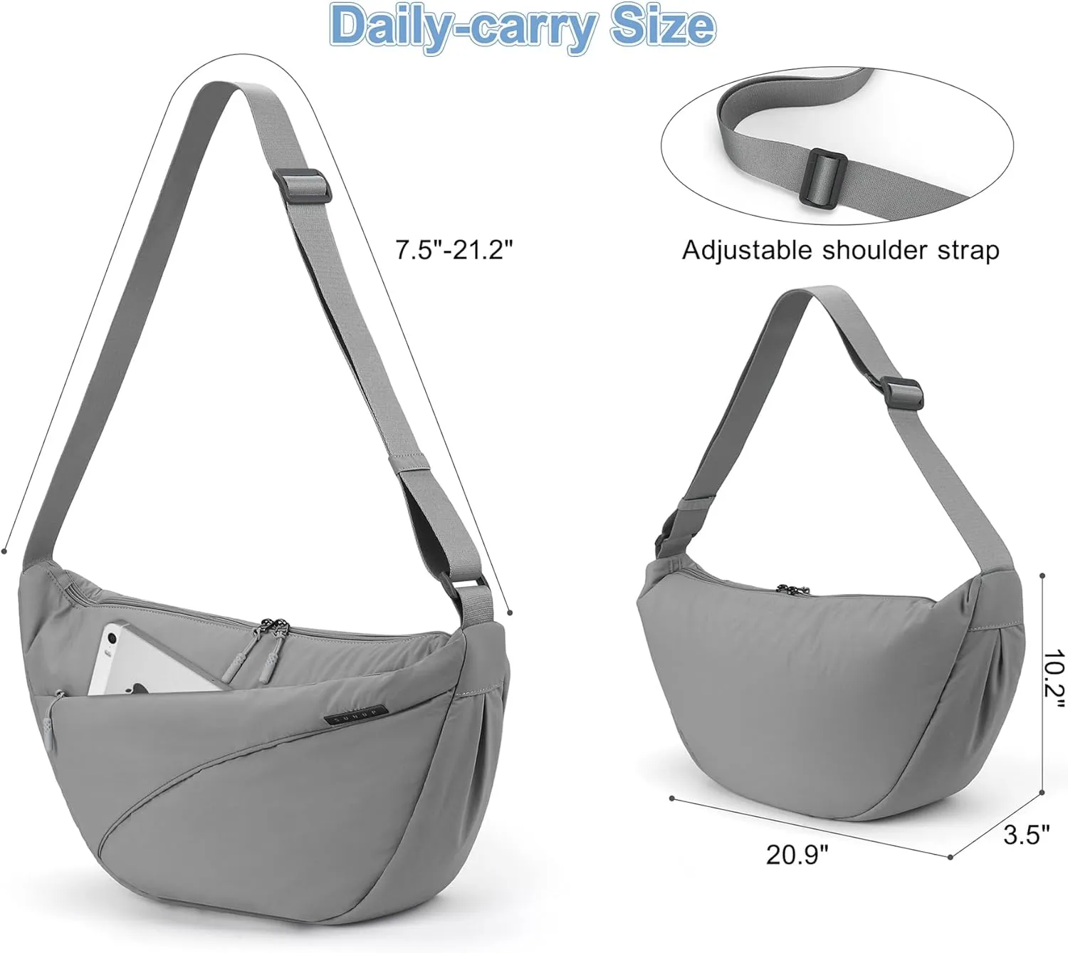 SUNUP Crossbody Bag for Women Men, Large Crescent Bag, Lightweight Sling Cross body Bags for Daily Use