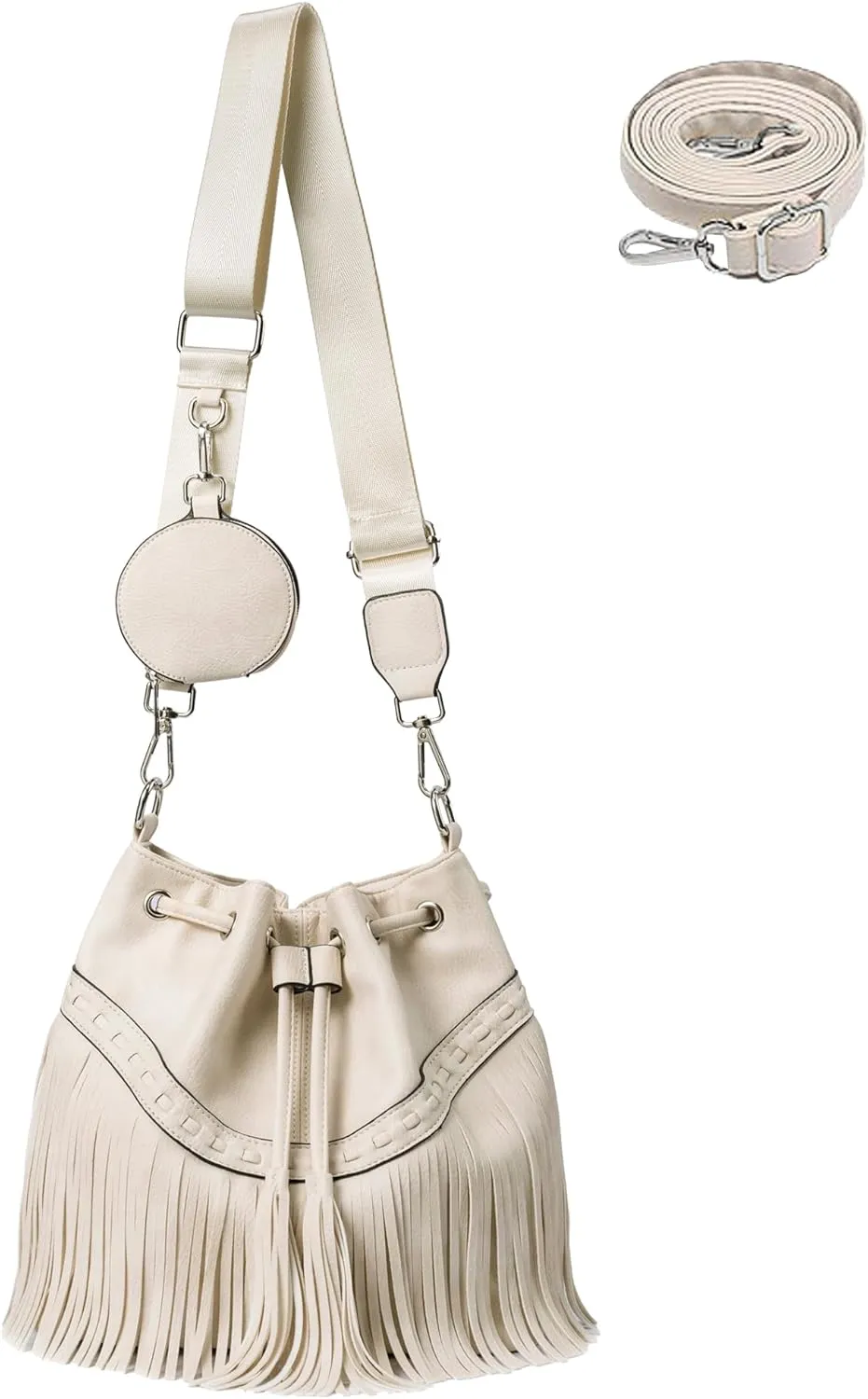 Sunwel Fashion Women Bucket Fringe Hobo Bag Western Purse Vegan Leather Tassel Hippie Shoulder Crossbody Bag