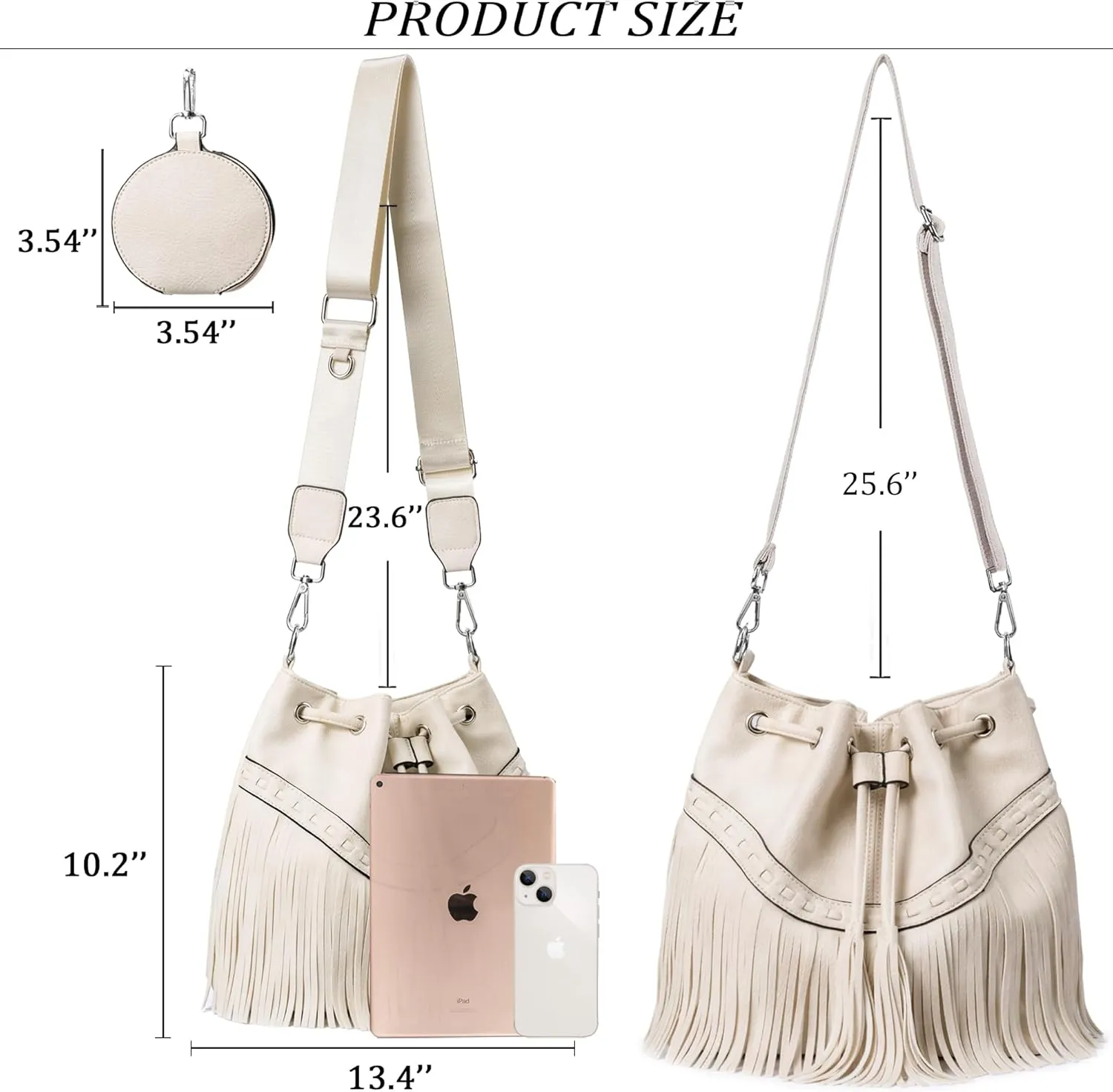 Sunwel Fashion Women Bucket Fringe Hobo Bag Western Purse Vegan Leather Tassel Hippie Shoulder Crossbody Bag