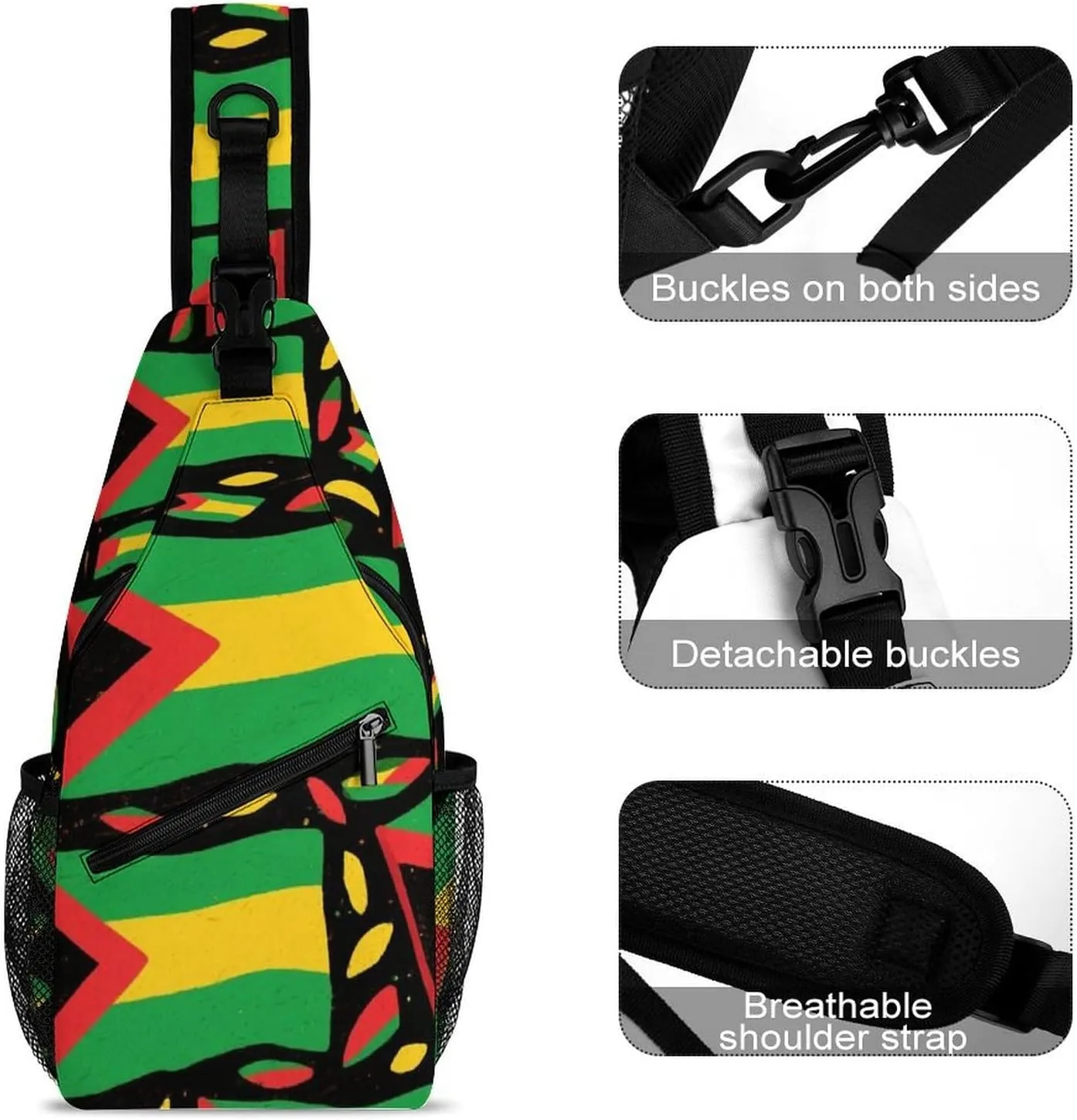 Supdreamc Men & Women Sling Backpack Casual Carrying Tote Case Crossbody Travel Bag - Multipurpose Anti-Theft Bookbag, Jamaican Rasta Flag Art Breathable Crossbody Shoulder Bag