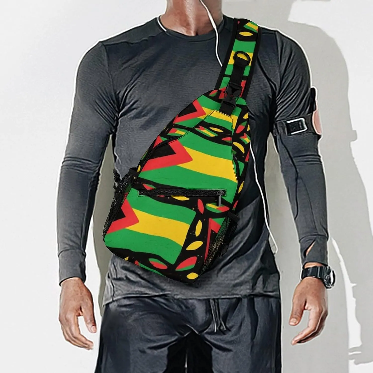 Supdreamc Men & Women Sling Backpack Casual Carrying Tote Case Crossbody Travel Bag - Multipurpose Anti-Theft Bookbag, Jamaican Rasta Flag Art Breathable Crossbody Shoulder Bag