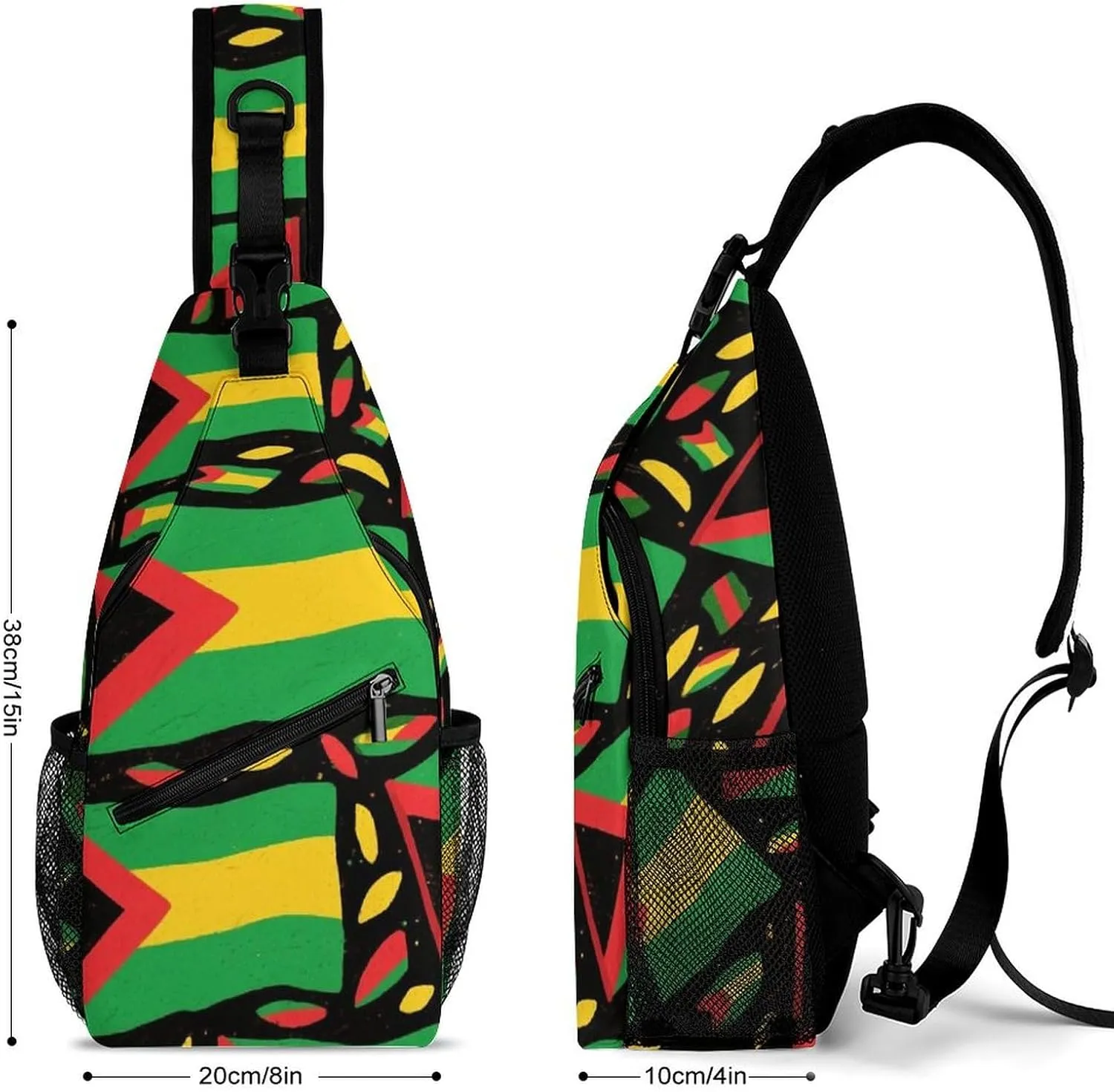 Supdreamc Men & Women Sling Backpack Casual Carrying Tote Case Crossbody Travel Bag - Multipurpose Anti-Theft Bookbag, Jamaican Rasta Flag Art Breathable Crossbody Shoulder Bag