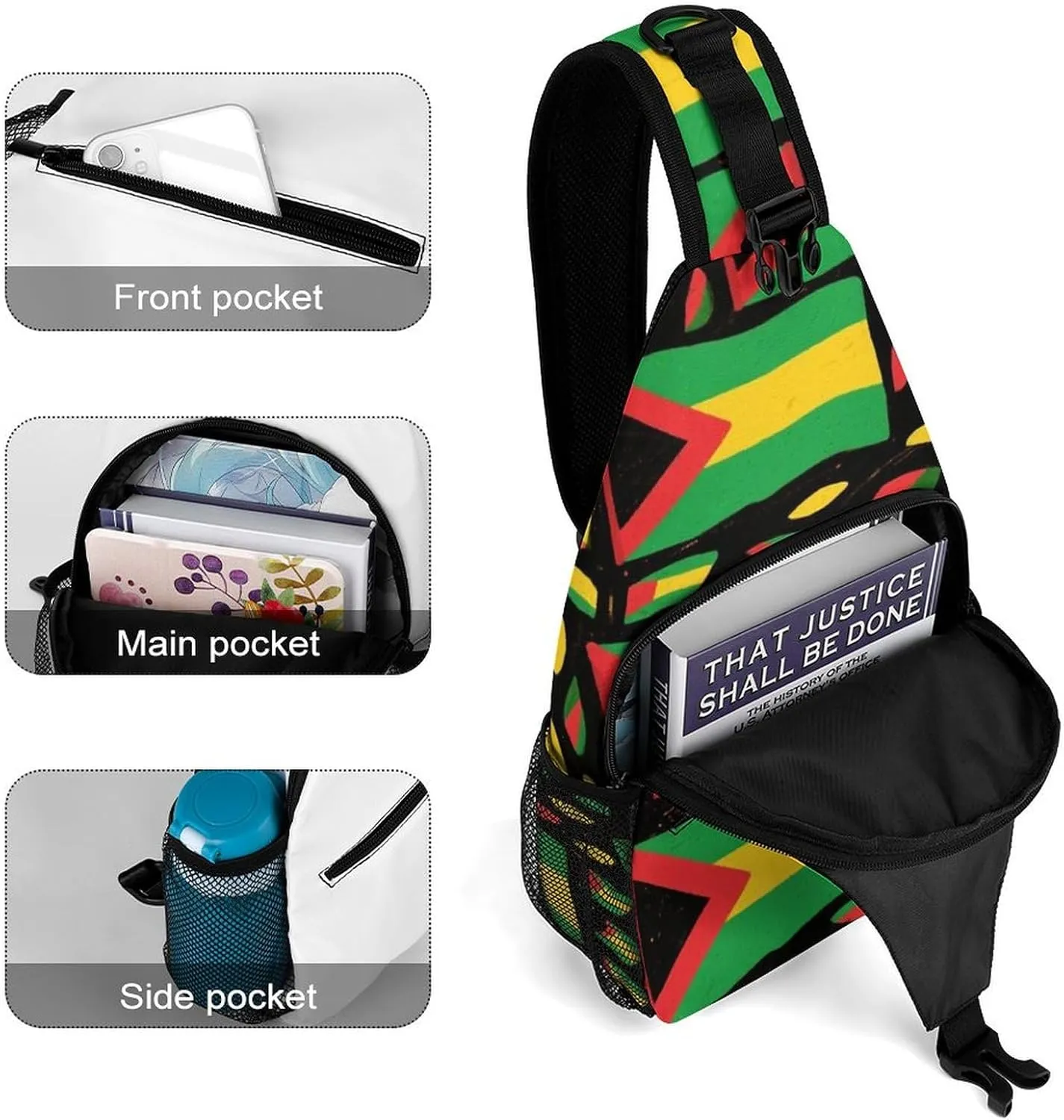 Supdreamc Men & Women Sling Backpack Casual Carrying Tote Case Crossbody Travel Bag - Multipurpose Anti-Theft Bookbag, Jamaican Rasta Flag Art Breathable Crossbody Shoulder Bag