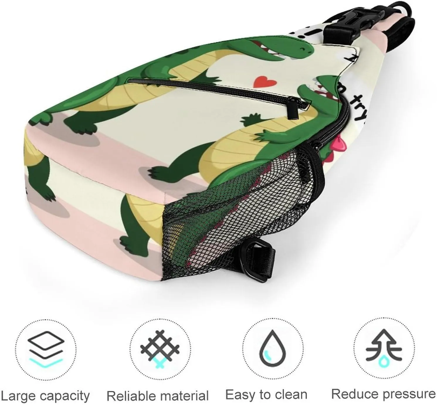 Supdreamc Ultra Lightweight Sling Backpack Crossbody Chest Rucksack Anti-Theft Multipurpose Bag for Hiking Cycling Walking Dog Bicycle Travel, Cute Dinosaurs Hug Me, I'M Trying