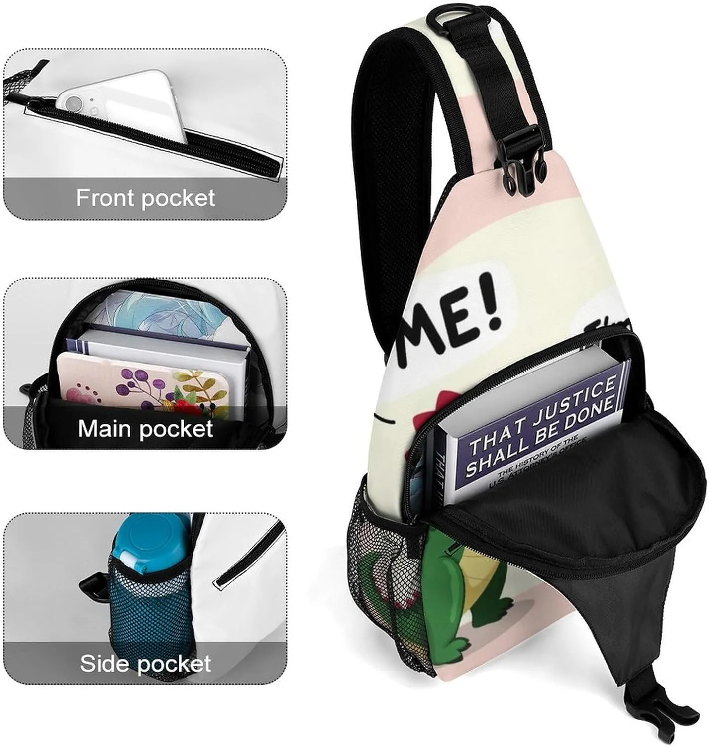 Supdreamc Ultra Lightweight Sling Backpack Crossbody Chest Rucksack Anti-Theft Multipurpose Bag for Hiking Cycling Walking Dog Bicycle Travel, Cute Dinosaurs Hug Me, I'M Trying