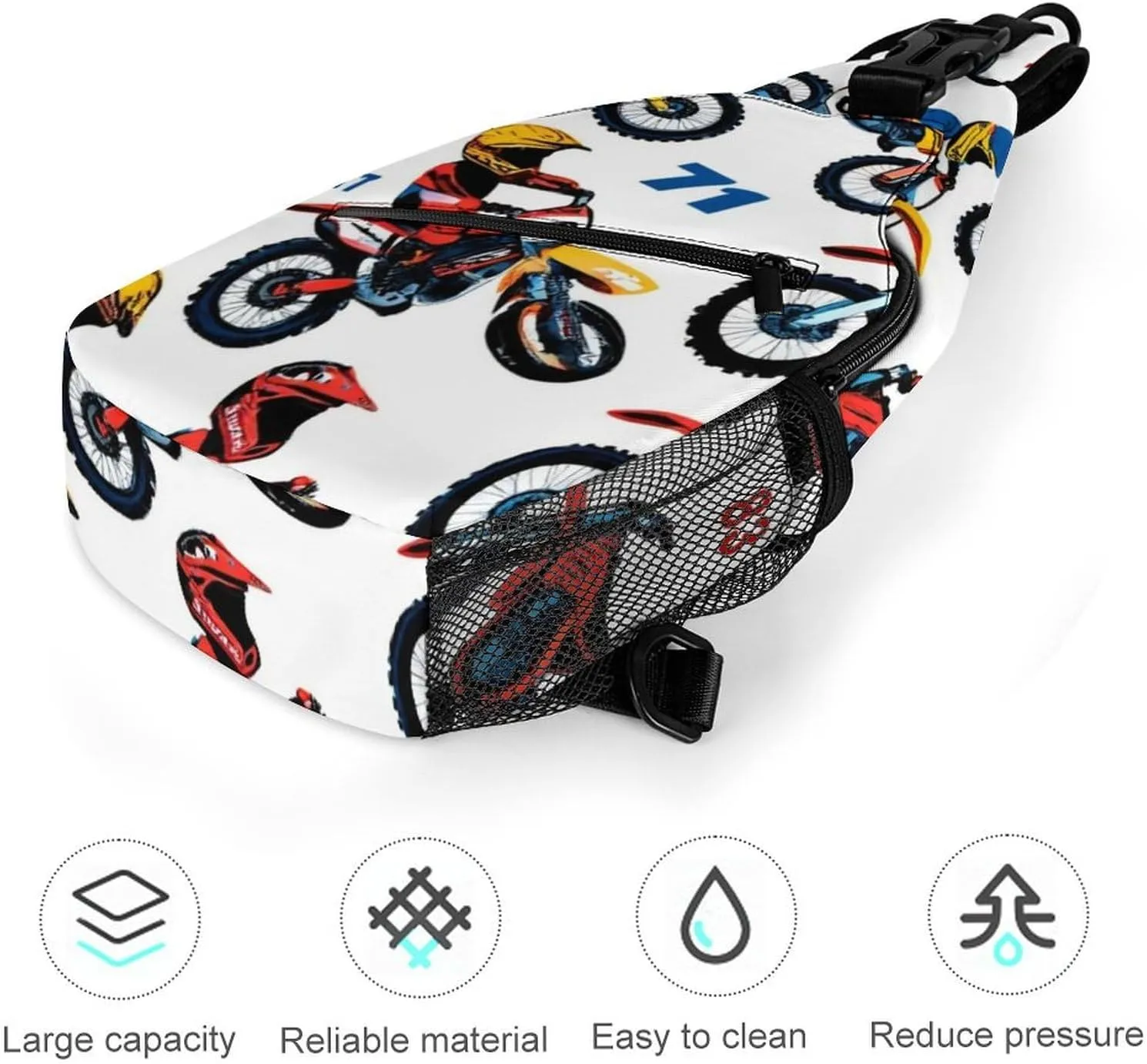 Supdreamc Ultra Lightweight Sling Backpack Crossbody Chest Rucksack Anti-Theft Multipurpose Bag for Hiking Cycling Walking Dog Bicycle Travel, Vintage Motorcycle Racing Dirt Bike