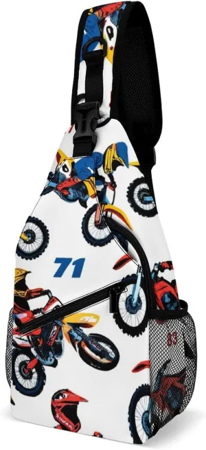 Supdreamc Ultra Lightweight Sling Backpack Crossbody Chest Rucksack Anti-Theft Multipurpose Bag for Hiking Cycling Walking Dog Bicycle Travel, Vintage Motorcycle Racing Dirt Bike