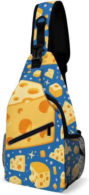 Supdreamc Ultra Lightweight Sling Shoulder Backpack Chest Pack Crossbody Bags Multipurpose Anti-Theft Bag for Work Picnic Hiking Camping Beach Trip, Yellow Cheese Art