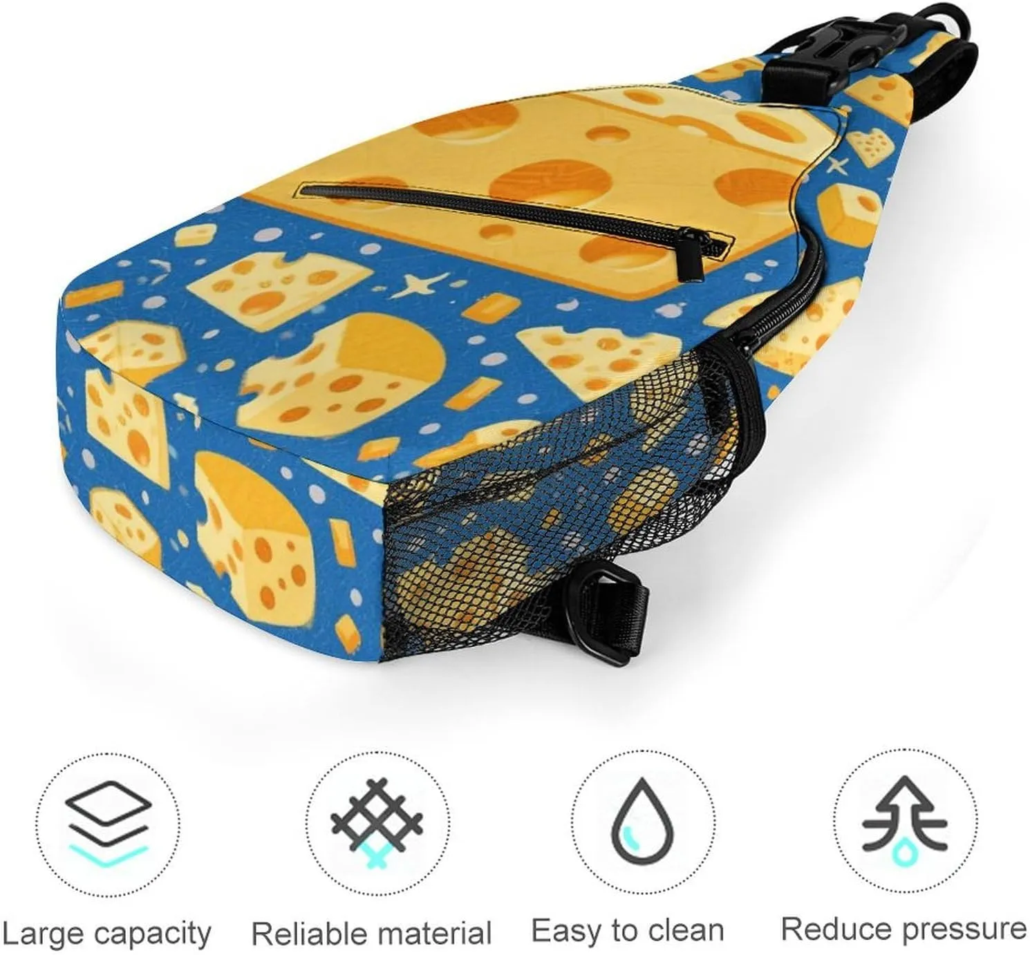 Supdreamc Ultra Lightweight Sling Shoulder Backpack Chest Pack Crossbody Bags Multipurpose Anti-Theft Bag for Work Picnic Hiking Camping Beach Trip, Yellow Cheese Art