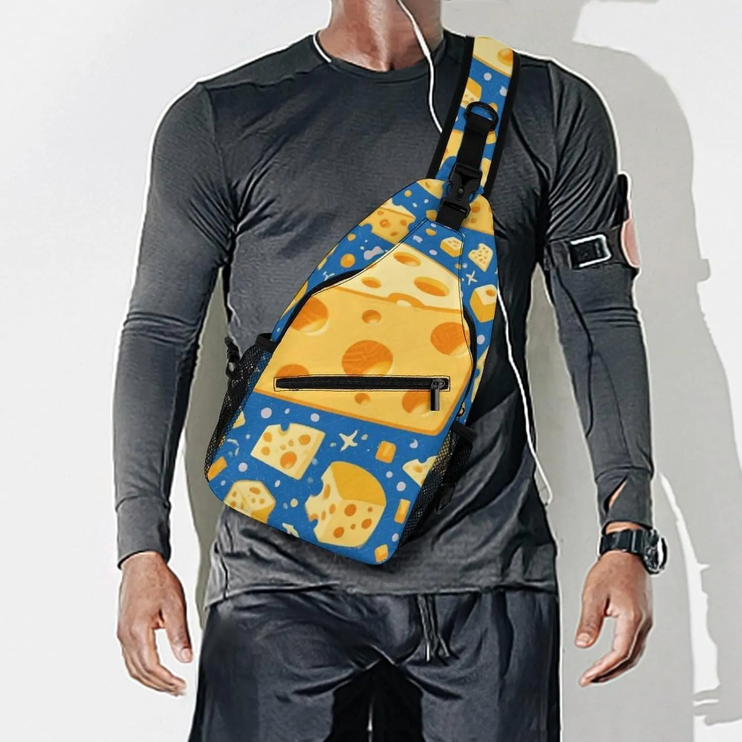 Supdreamc Ultra Lightweight Sling Shoulder Backpack Chest Pack Crossbody Bags Multipurpose Anti-Theft Bag for Work Picnic Hiking Camping Beach Trip, Yellow Cheese Art