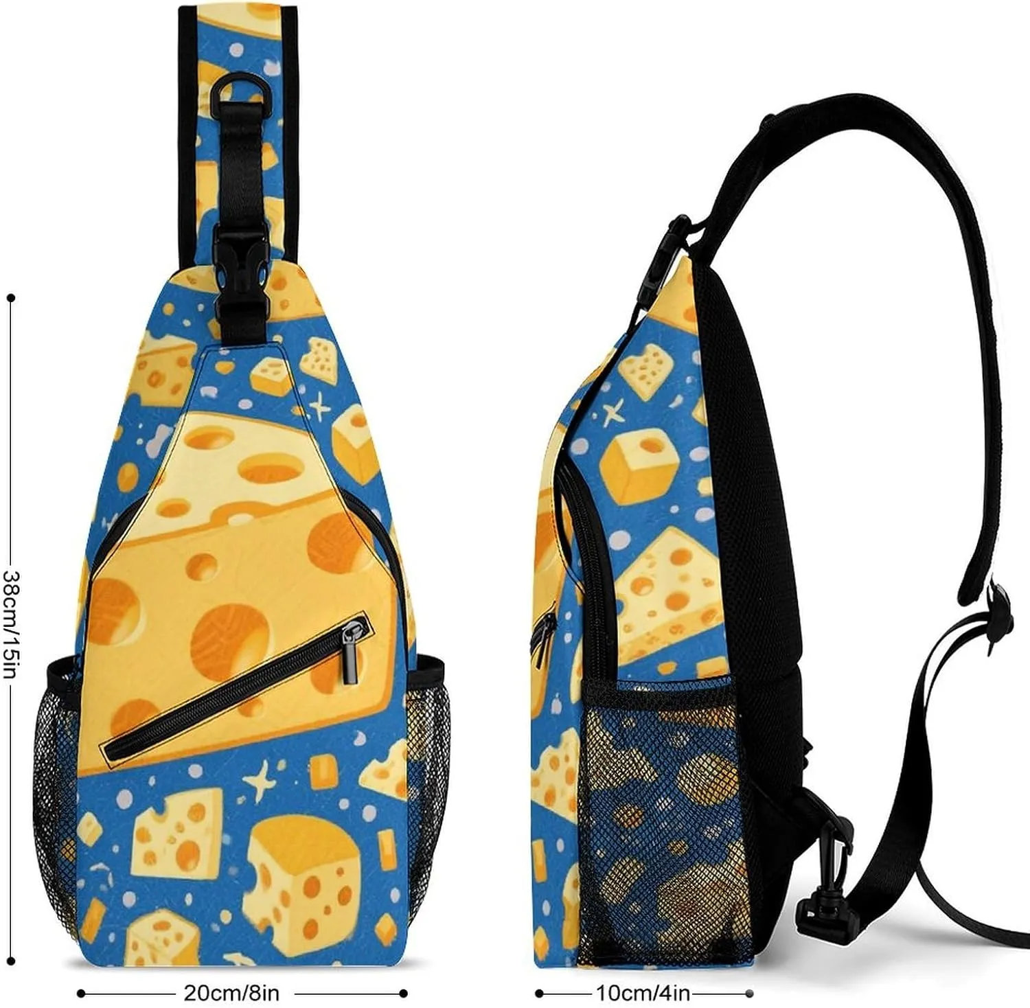 Supdreamc Ultra Lightweight Sling Shoulder Backpack Chest Pack Crossbody Bags Multipurpose Anti-Theft Bag for Work Picnic Hiking Camping Beach Trip, Yellow Cheese Art