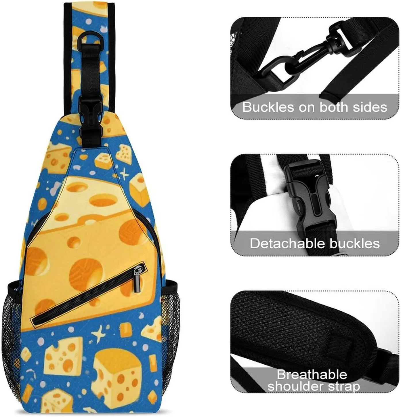 Supdreamc Ultra Lightweight Sling Shoulder Backpack Chest Pack Crossbody Bags Multipurpose Anti-Theft Bag for Work Picnic Hiking Camping Beach Trip, Yellow Cheese Art