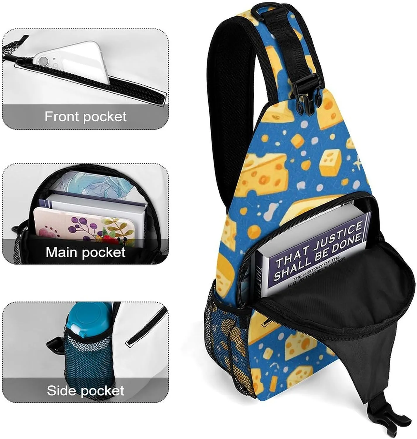 Supdreamc Ultra Lightweight Sling Shoulder Backpack Chest Pack Crossbody Bags Multipurpose Anti-Theft Bag for Work Picnic Hiking Camping Beach Trip, Yellow Cheese Art