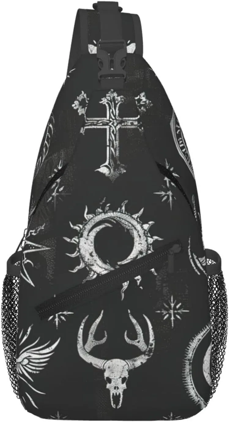 Supernatural Symbols Black print Cross bag, chest crossbody bag, men's casual chest bag travel hiking backpack