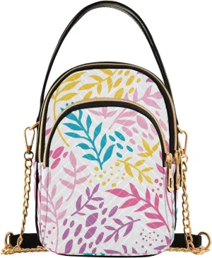 susiyo Colorful Twigs Leaves Small Crossbody Bags Shoulder Bag for Women Multi Zipper Stylish Ladies Messenger Bags Phone Purse Handbag Wallet