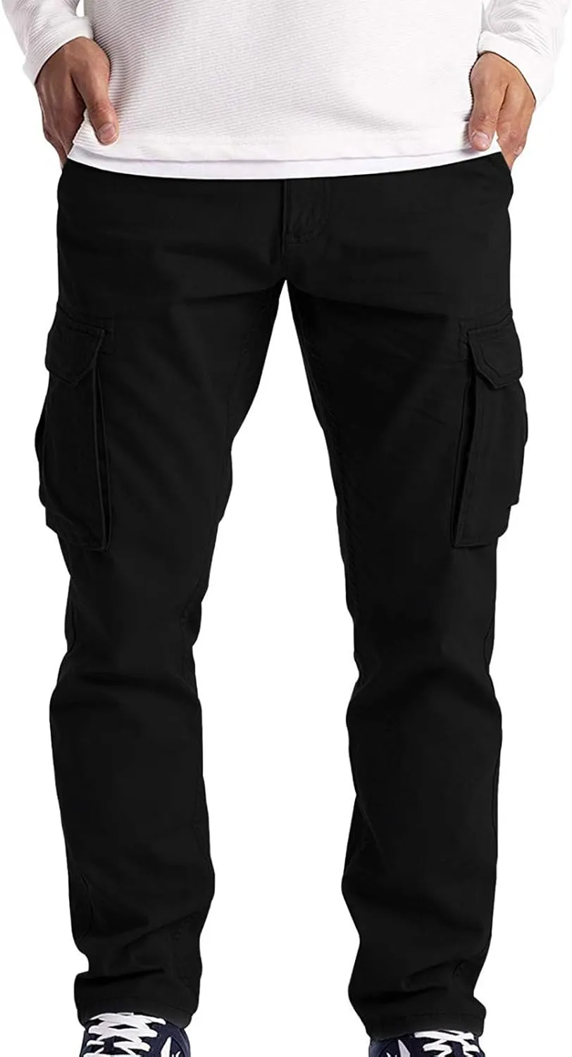 Sweatpants for Men Cotton Casual Waist Men Solid with Pockets Waist Trousers Elastic Men's Stretch Waist Cargo