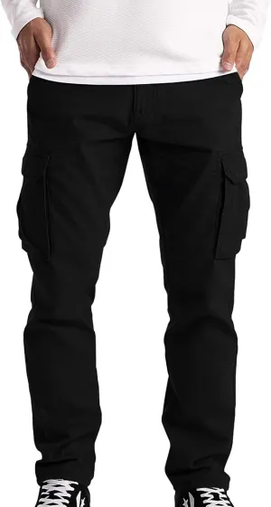 Sweatpants for Men Cotton Casual Waist Men Solid with Pockets Waist Trousers Elastic Men's Stretch Waist Cargo