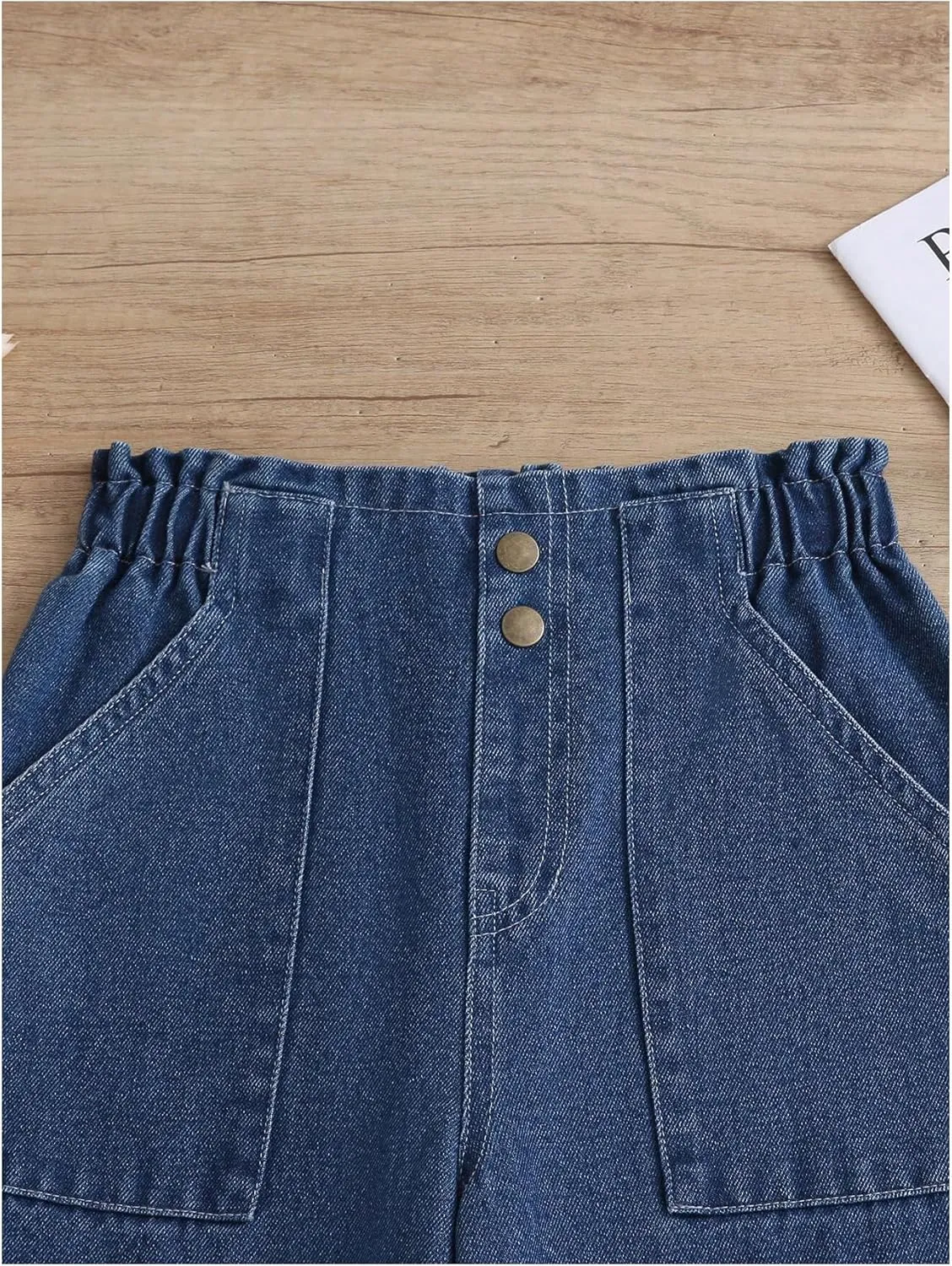 SweatyRocks Girl's Casual Elastic High Waist Wide Leg Jeans Button Front Pockets Denim Pants