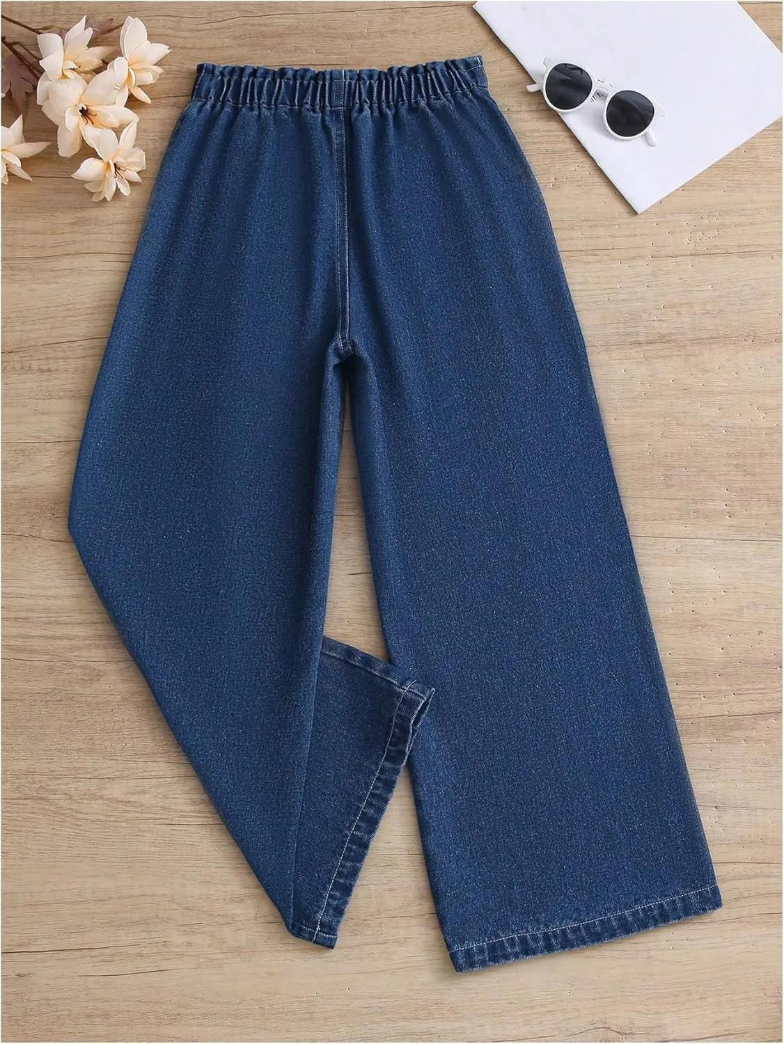SweatyRocks Girl's Casual Elastic High Waist Wide Leg Jeans Button Front Pockets Denim Pants