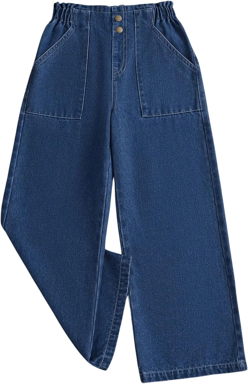 SweatyRocks Girl's Casual Elastic High Waist Wide Leg Jeans Button Front Pockets Denim Pants