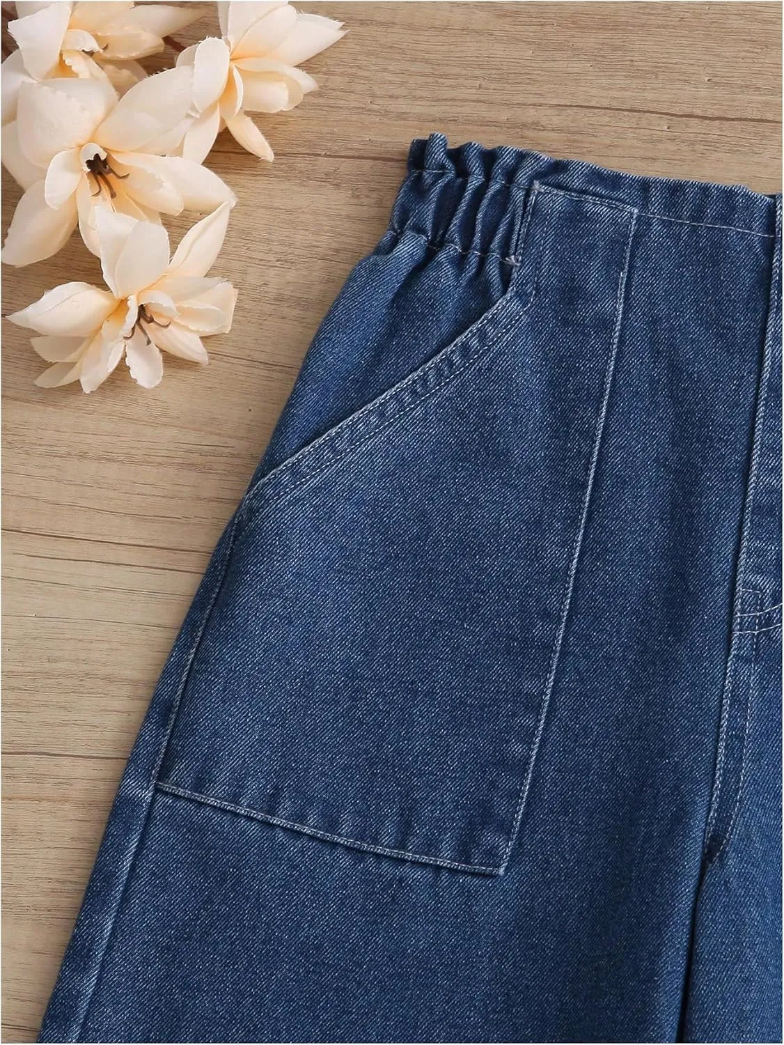 SweatyRocks Girl's Casual Elastic High Waist Wide Leg Jeans Button Front Pockets Denim Pants